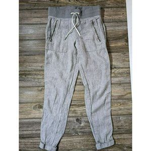 Athleta Cabo 100% Linen Jogger Athleisure Pants Womens Size 0 Blue/Gray Drawstri